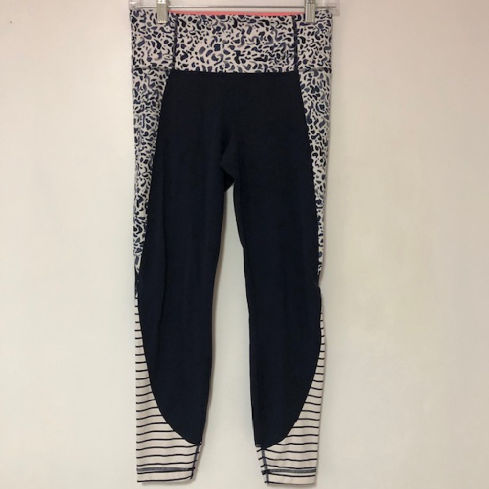 Athleta Stripe and Print Powervita Capri Legging